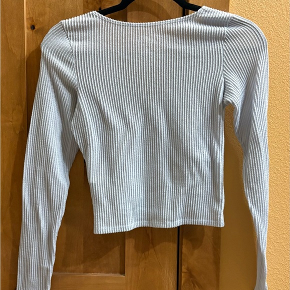 3 Ribbed Long Sleeve Tops - Blue Stripe, Light Blue, Olive - Picture 10 of 10